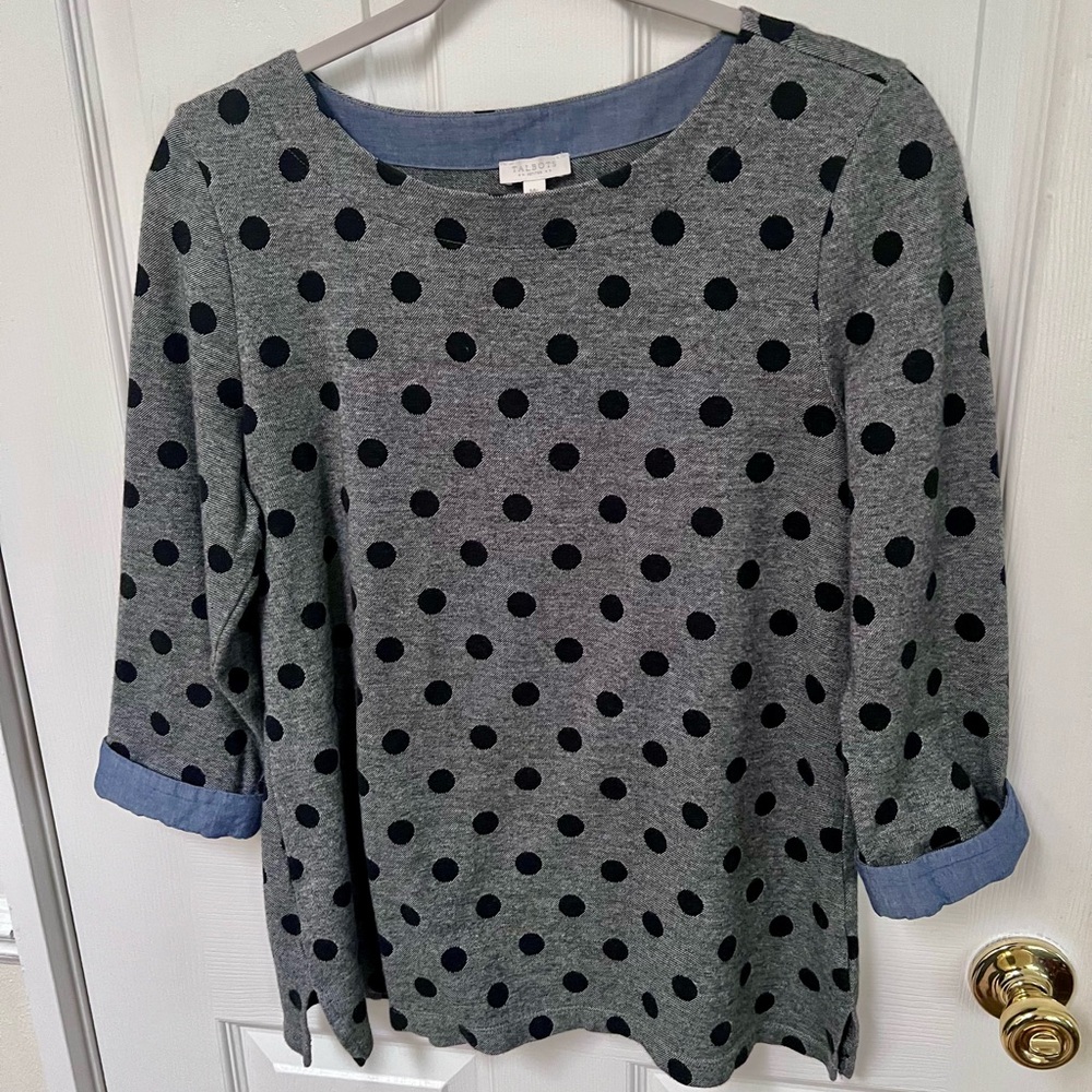 Talbots Charcoal Polka Dot Blouse